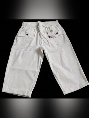 Palm Rio Women's Casual White Cropped Drawstring Pants Size Small New